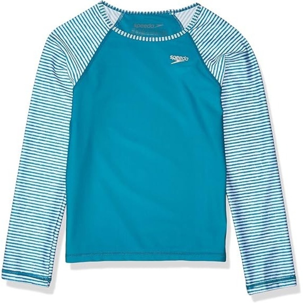 Speedo Girls' Swim Shirt Long Sleeve Rashguard - UPF 50+, Blue Combo, Medium